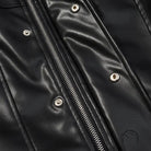 Stylish simple short faux leather jacket with silver hardware and zipper details