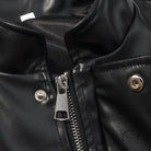 Stylish faux leather jacket with silver zipper and buttons