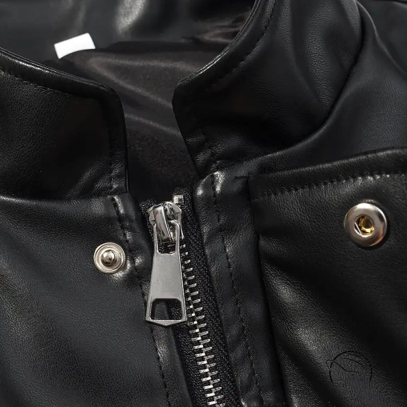 Stylish faux leather jacket with silver zipper and buttons