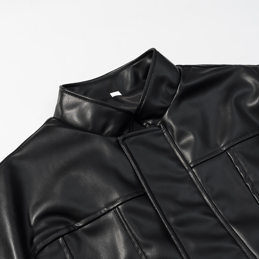 Stylish Langry faux leather jacket with quilted detailing and high collar