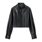 Stylish Langry faux leather jacket with high collar and zipper