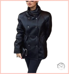 Langry faux leather coat with high collar and button details