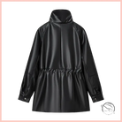 Langry faux leather coat with high collar and drawstring hem