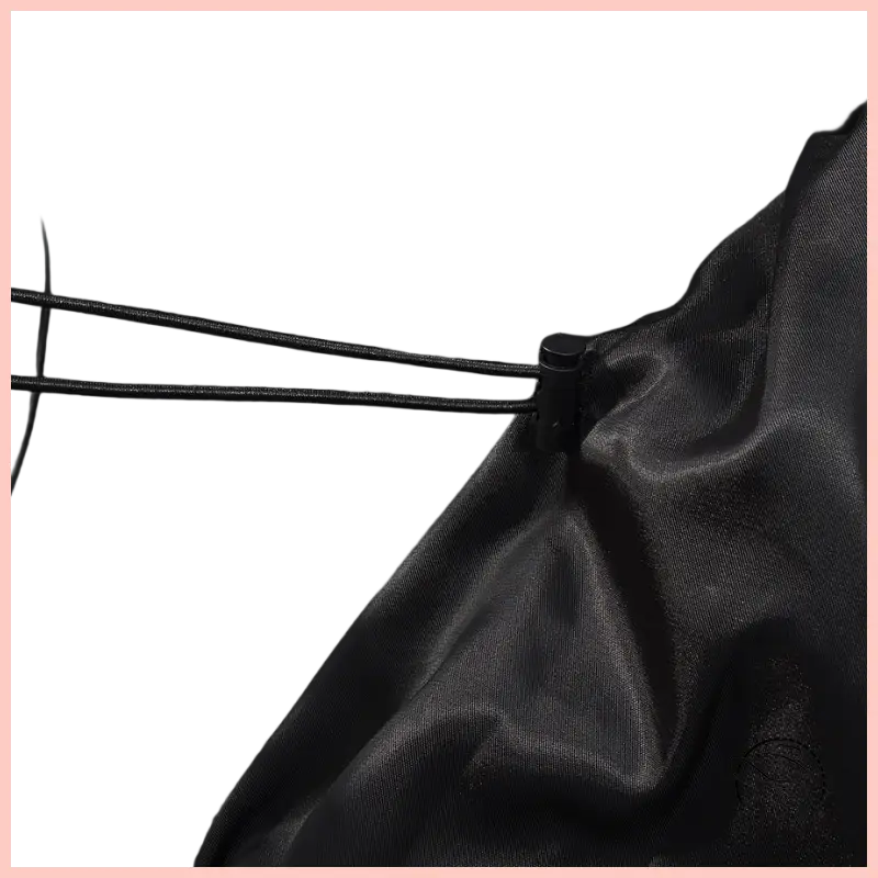 Black shiny faux leather coat with drawstring waist by Langry