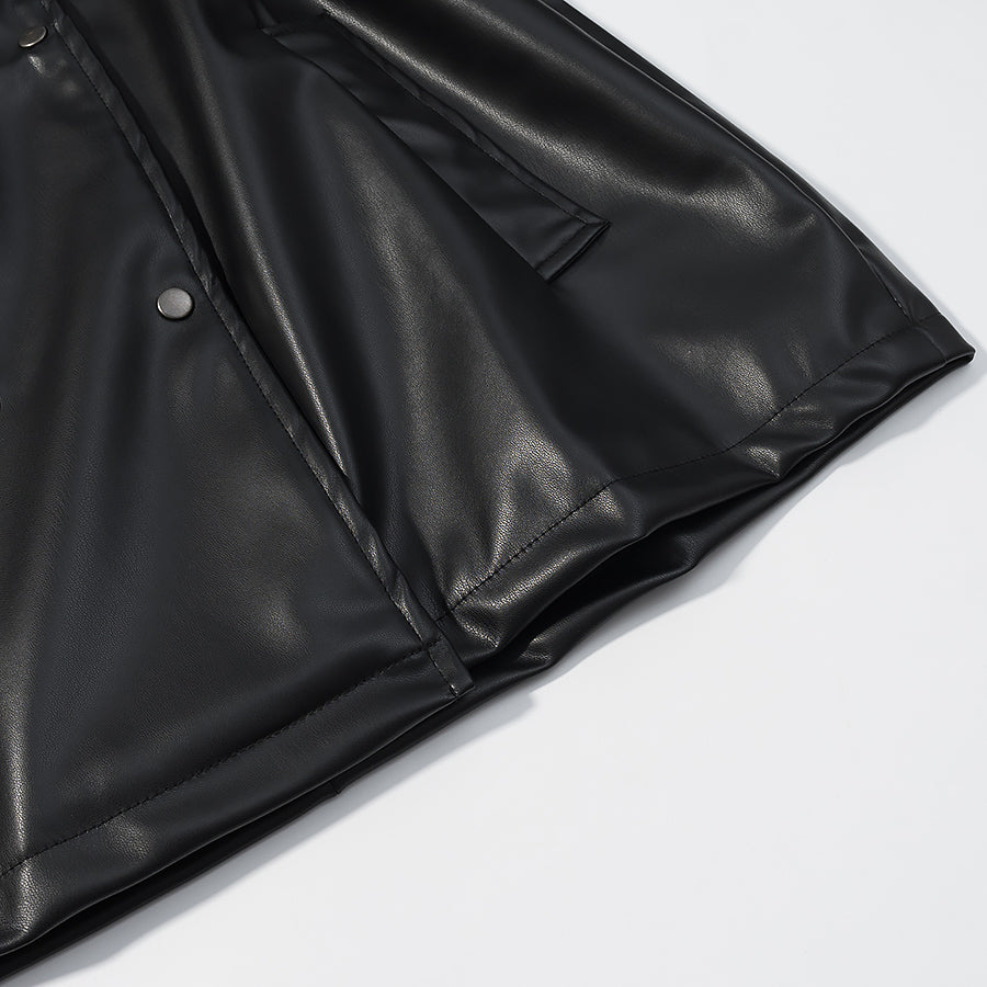 Langry faux leather casual drawstring waist coat with buttons and pockets