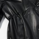 Langry faux leather casual drawstring waist coat with button closure and patch pocket