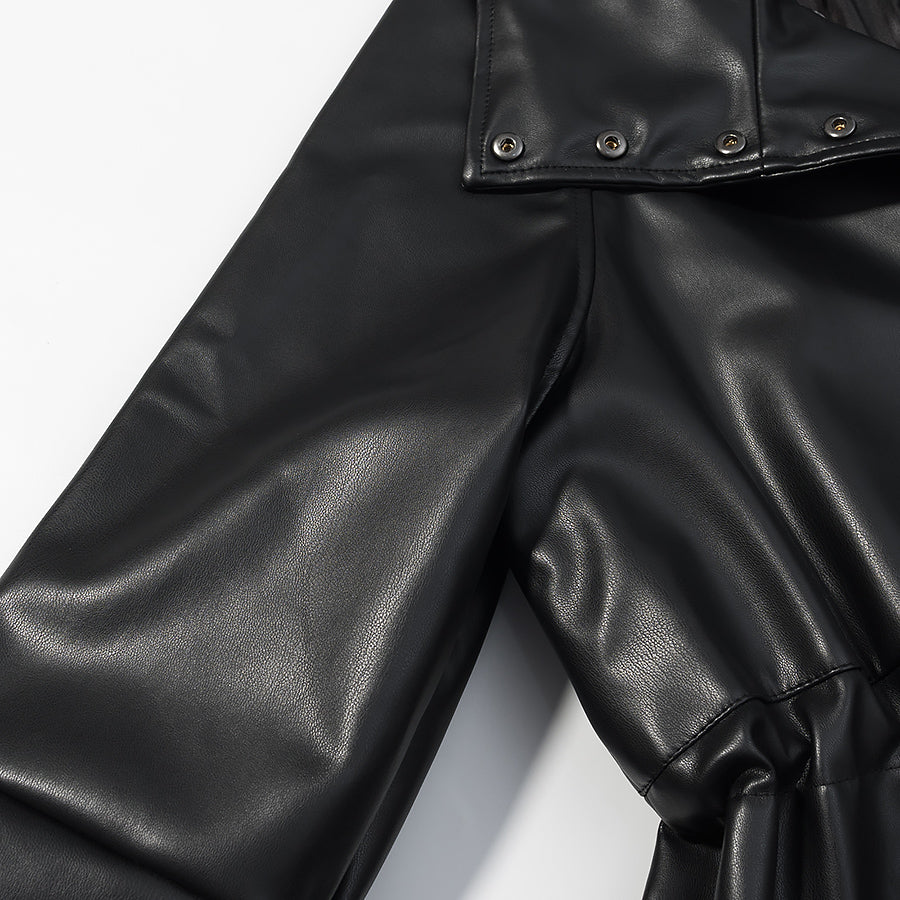 Langry faux leather jacket with snap closure and drawstring waist