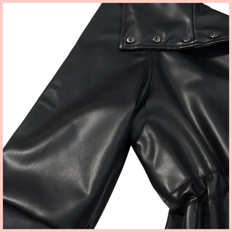 Langry faux leather coat with black jacket snap closure and buttons