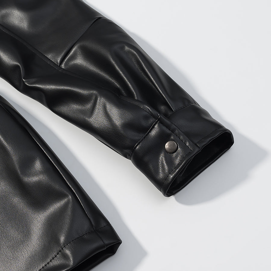 Langry faux leather jacket with drawstring waist and button details