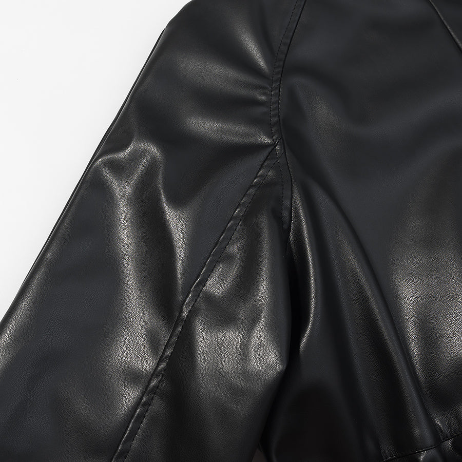 Langry faux leather casual drawstring waist coat with quilted detailing