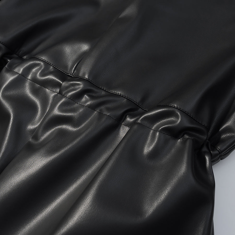 Black faux leather Langry jacket with ruched detailing