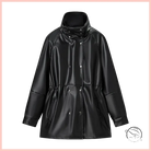 Langry faux leather coat with black jacket high collar and buttons