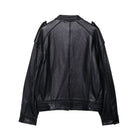Elegant drop shoulder faux leather Langry bomber jacket with cut-out textured shoulders