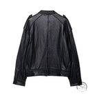 Elegant langry faux leather bomber jacket with cut-out shoulders and textured surface