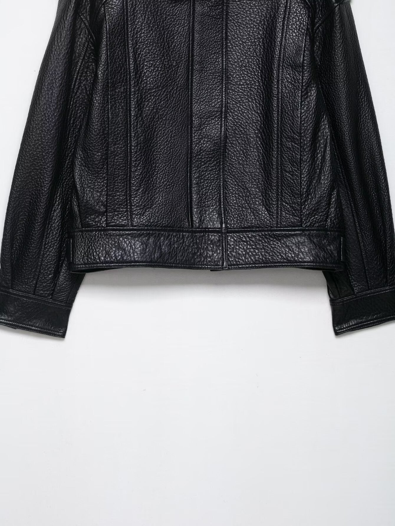 Elegant langry faux leather drop shoulder zipper bomber jacket with structured shoulders