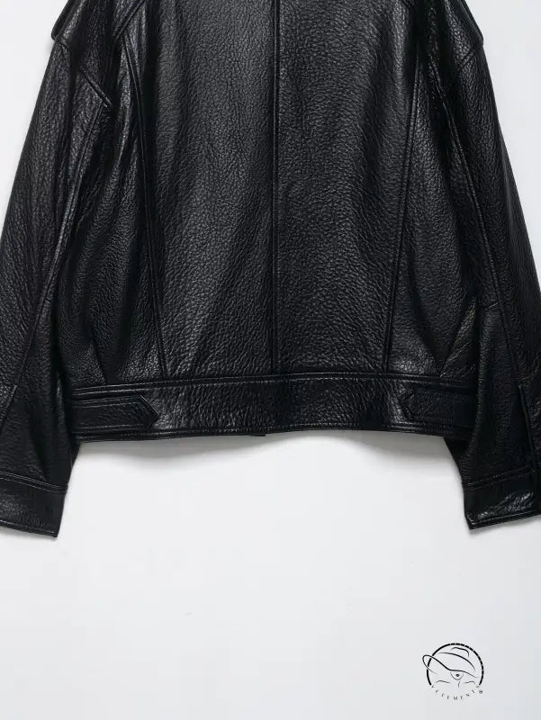 Elegant Langry faux leather bomber jacket with drop shoulders and zipper details