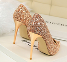 Elegant Langry fashion peep-toe gold glitter stiletto heel pump