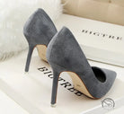Gray suede simple stiletto high heel pumps with silver accents
