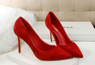 Langry red suede stiletto high heel pumps with gold accents