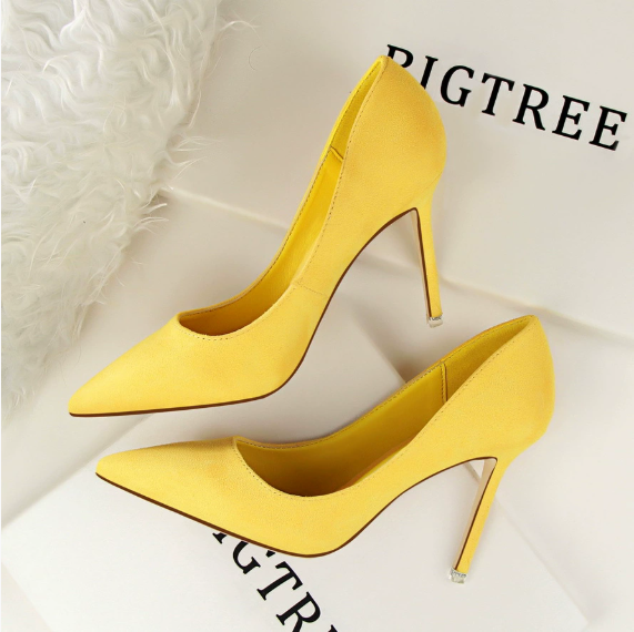 Langry fashion yellow pointed-toe stiletto high heels for office wear