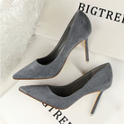 Elegant gray suede langry fashion stiletto pump with pointed toe
