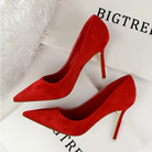 Langry fashion red suede stiletto pumps with gold accents