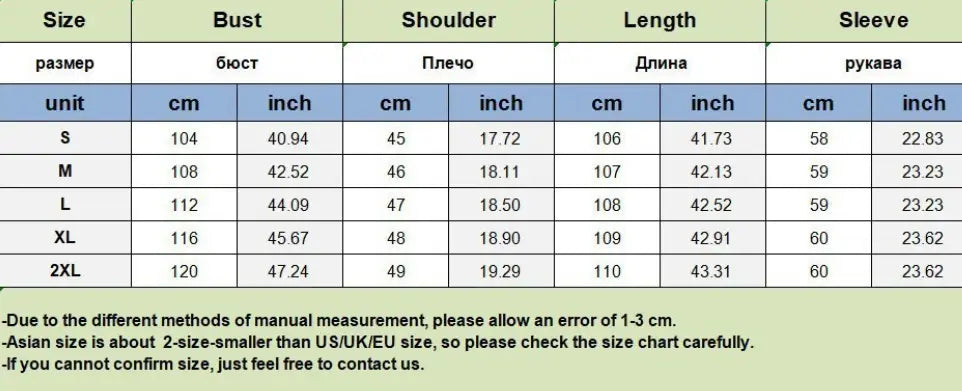 معطف فرو صناعي دافئ للشتاء مقاس 2XL، جدول المقاسات بالسنتيمتر والبوصة