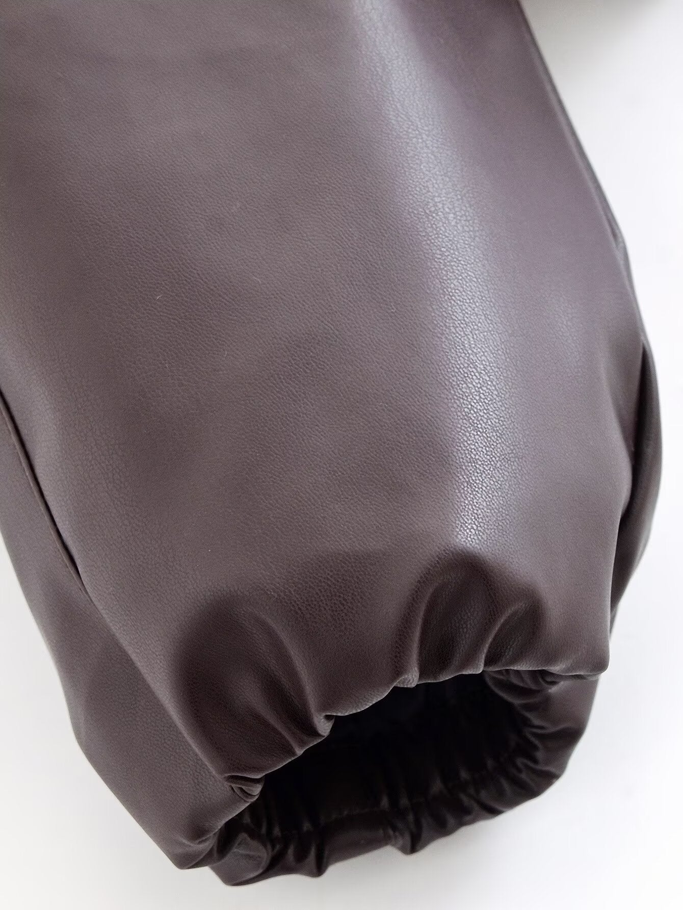 Fashion brown leather glove with elastic wristband for Langry padded jacket