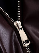 Silver zipper on trendy brown leather langry fashion jacket