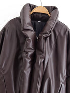 Trendy langry fashion brown leather jacket with hood and zipper
