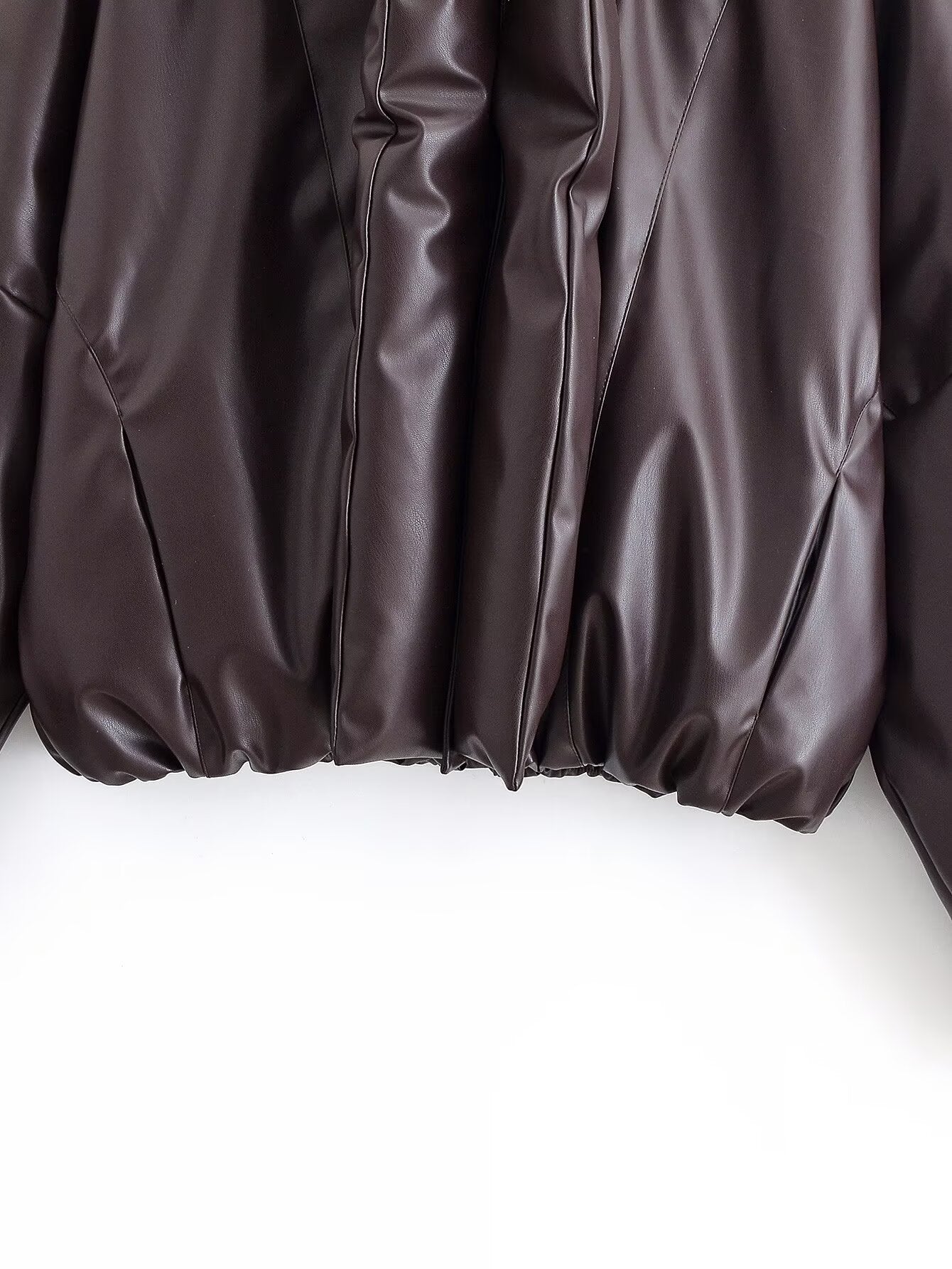 Trendy langry brown leather jacket with padded quilted fashion design