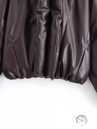 Trendy large collared zipped cotton padded jacket in brown leather fashion
