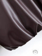 Elegant chocolate brown satin fabric in trendy large collared zipped cotton padded jacket, langry fashion ملابس