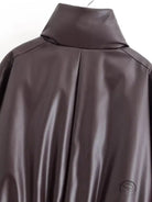 Trendy langry fashion brown leather high collar jacket with shiny finish