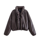 Trendy langry fashion brown puffer jacket with high collar and zipper