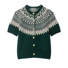 Green short sleeve fair isle cardigan with gold buttons