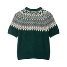 Green and white short sleeve Fair Isle jacquard knitted coat