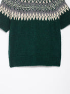 Green short sleeve fair isle jacquard knitted sweater with textured pattern