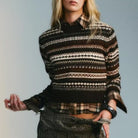 Black and brown Langry fair isle jacquard sweater in geometric wool pattern
