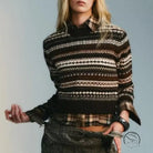 Black and brown fair isle jacquard sweater in cute geometric fashion design