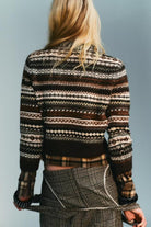 Cute Langry fashion jacquard sweater in brown white pattern with black accents
