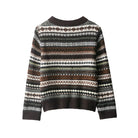 Langry Cute Design Jacquard Sweater with Fair Isle Geometric Patterns in Brown, Black, White