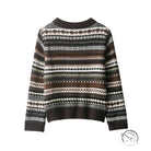 Fair Isle langry fashion sweater in brown, black, white geometric patterns