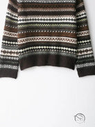 Fair Isle langry fashion sweater in brown, white, black geometric patterns