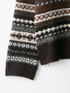 Brown and white fair isle Langry fashion sweater with ribbed cuffs