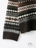 Brown and white fair isle langry fashion sweater with ribbed cuffs
