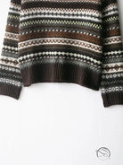 Cute langry fashion jacquard sweater in brown white stripes with ribbed cuffs