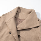 Elegant beige wool pea coat from Langry fashion, double-breasted with high collar