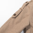 Elegant beige wool coat with wooden buttons, belt detail by Langry fashion