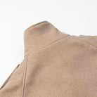 Elegant langry beige suede jacket with high collar, button closure, fashion coat